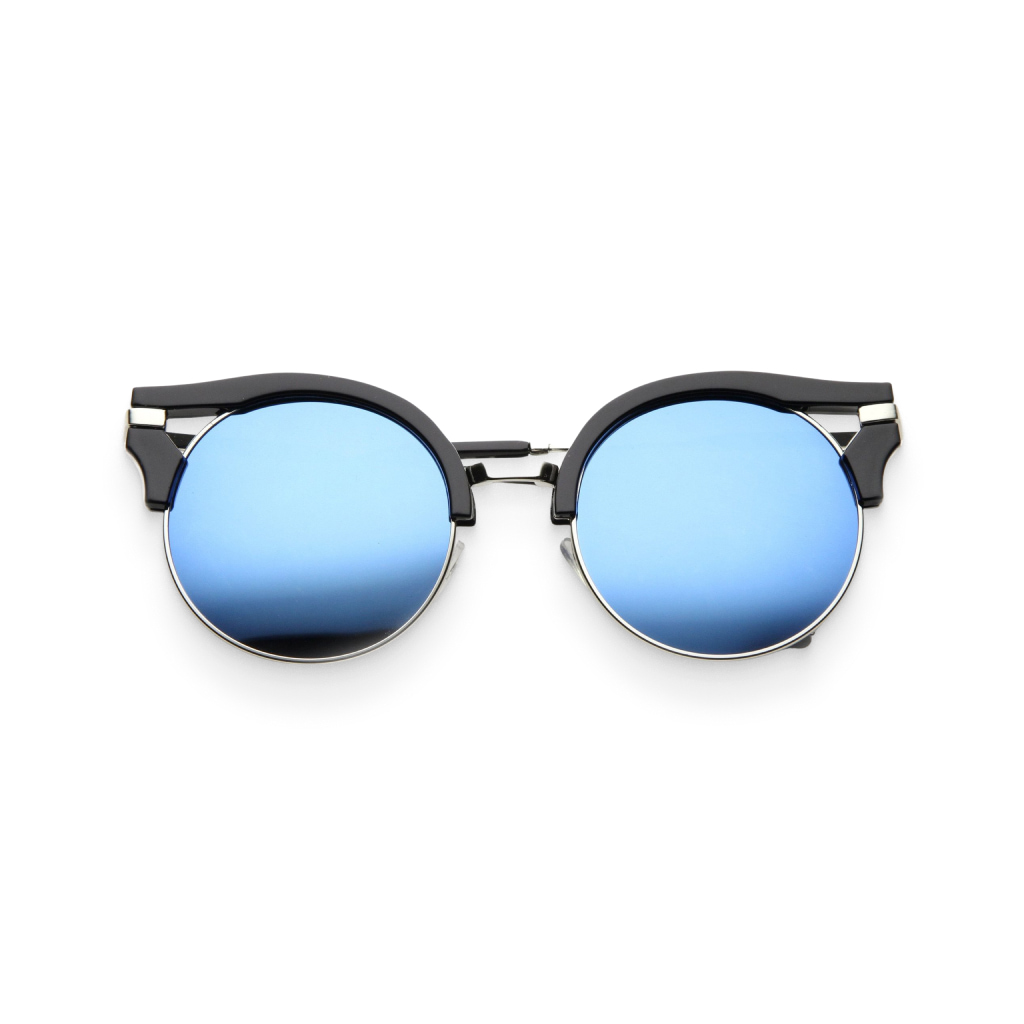 Women’s Black & Blue Half-Frame Cat-Eye Sunglasses 