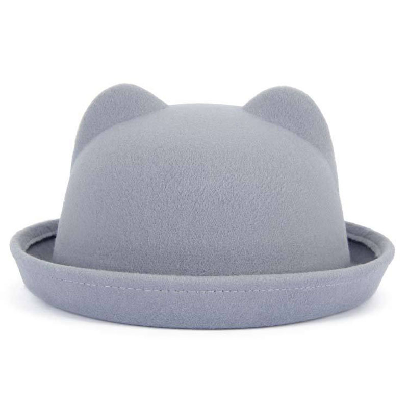 Fashion Parent-child Bowler Hat Wool Felt Fedora Hats for Women Girls Children Solid Cat Ear Formal Cap Trilby Sombrero Derby