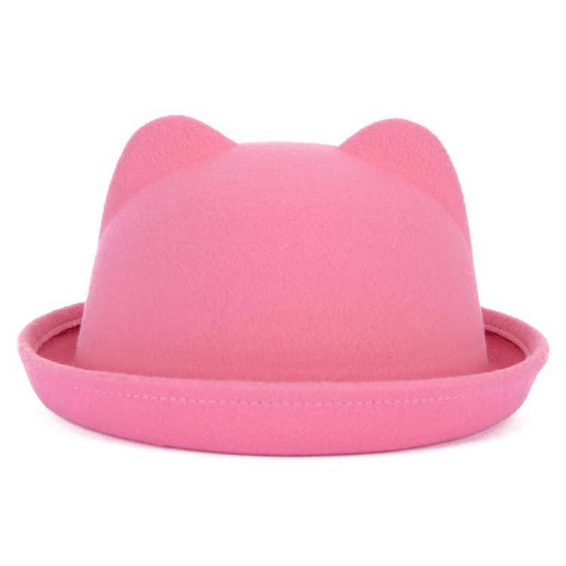 Fashion Parent-child Bowler Hat Wool Felt Fedora Hats for Women Girls Children Solid Cat Ear Formal Cap Trilby Sombrero Derby 