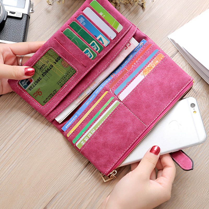 Geestock Women Wallet Coin Purse PU Matte Two Fold Wallets Zipper Mobile Phone Design Card Holder Ladies Clutches Wallet 