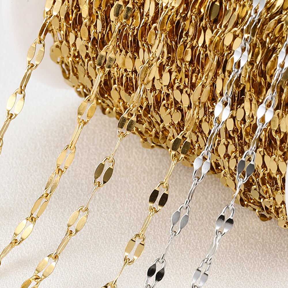 No Fade 2Meters Stainless Steel Chains for Jewelry Making DIY Necklace Bracelet Accessories Gold Chain Lips Beads Beaded Chain 