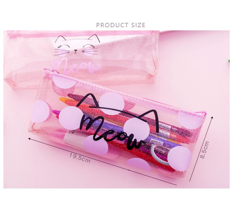 Cute Kawaii pink cat Pencil Case School Supplies for girls Stationery Gift large Pencil bag Transparent pen Bag School Tools