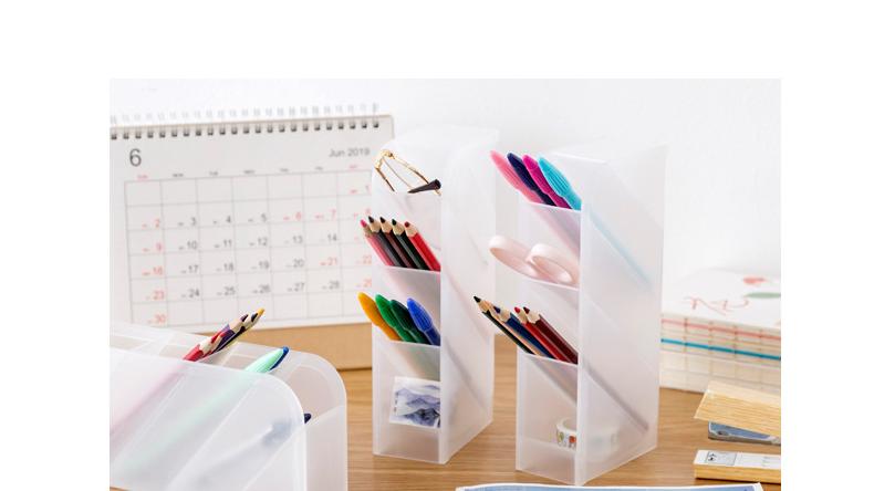 Pen Holder Oblique Insert Transparent Frosted Plastic Pencil Organizer Storage Box Desktop INS Office School Supplies Stationery