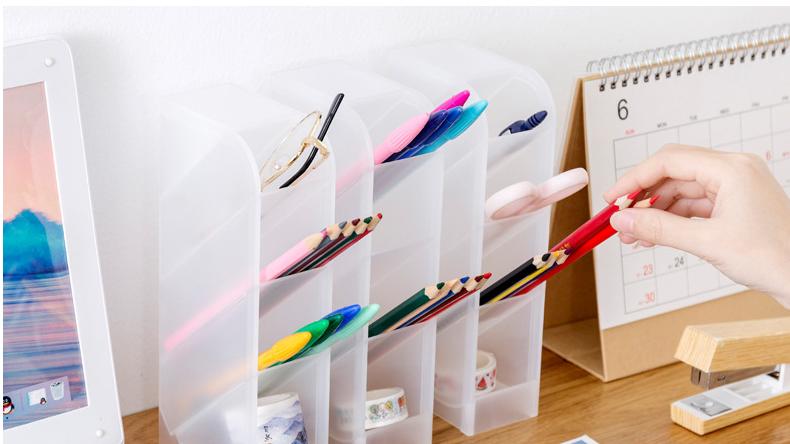 Pen Holder Oblique Insert Transparent Frosted Plastic Pencil Organizer Storage Box Desktop INS Office School Supplies Stationery