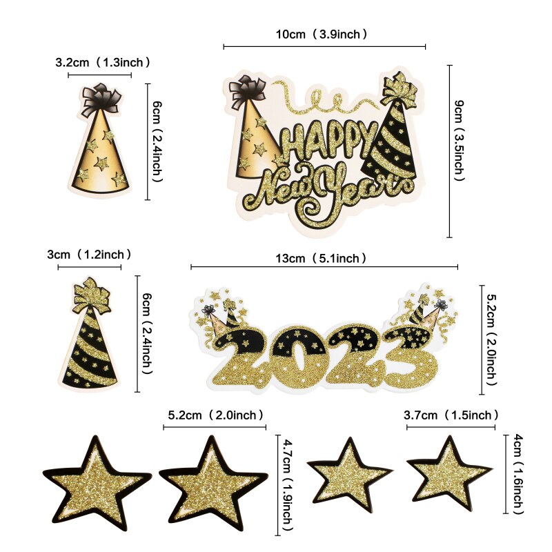 2023 Happy New Year Cake Flags Christmas Stars Cake Topper For Xmas New Year's Home Party Cake Baking Decor DIY