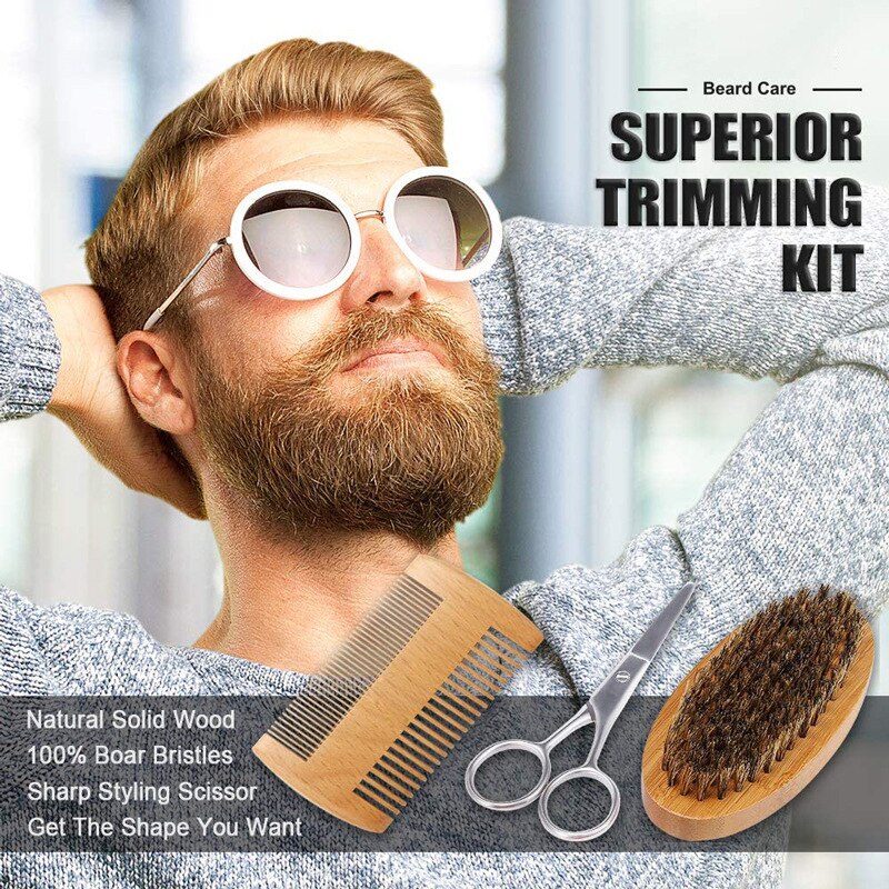 Beard Suit for Men A Set of Beard Grooming Kit for Men Beard Balm with Scissor Comb Brush Beard Growth Kit Daily Care Kit Barbe