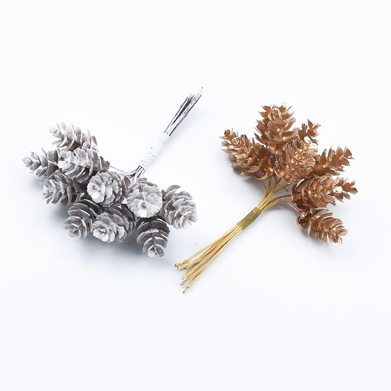 10 Pcs Golden Silver Pine Cone Christmas Decorations for Home Wedding Bridal Accessories Clearance Diy Gift Box Artificial Plant 