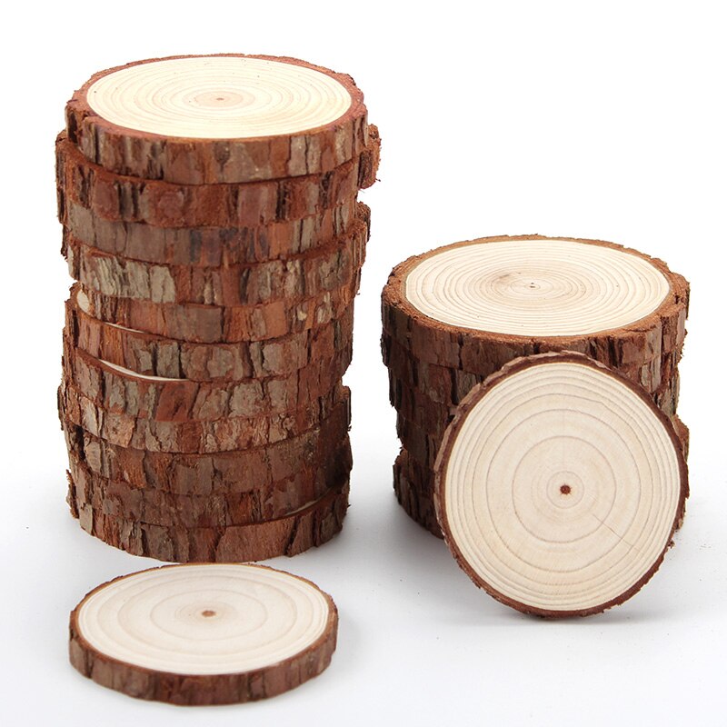 3-16cm Thicken Natural Pine Round Wood Slices Unfinished Circles With Tree Bark Log Discs DIY Crafts Christmas Party Painting