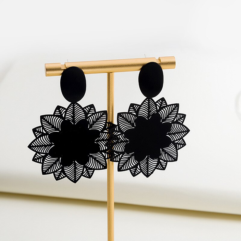 Big Black Flower Hanging Earrings For Women Exaggerated Rock Personality Cерьги Wedding Party Jewelry Valentine's Day Girl Gift