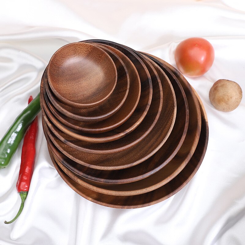 Acacia wooden bowl wooden tableware household and fruit plate salad bowl whole wooden soup bowl Wooden plate Food container 