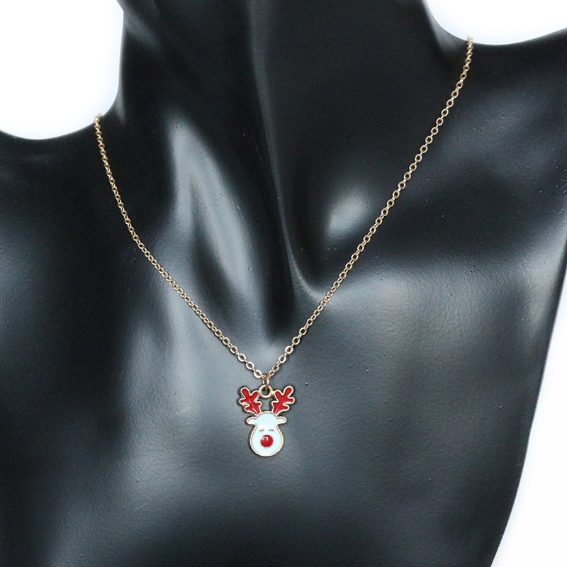 Cartoon Elk Pendant Necklace For Women Short Chain Design Christmas Collar Patry Neck Accessories Christmas Gifts 