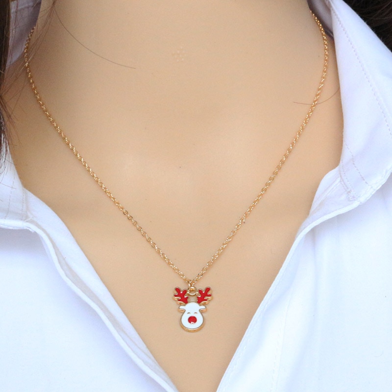 Cartoon Elk Pendant Necklace For Women Short Chain Design Christmas Collar Patry Neck Accessories Christmas Gifts 