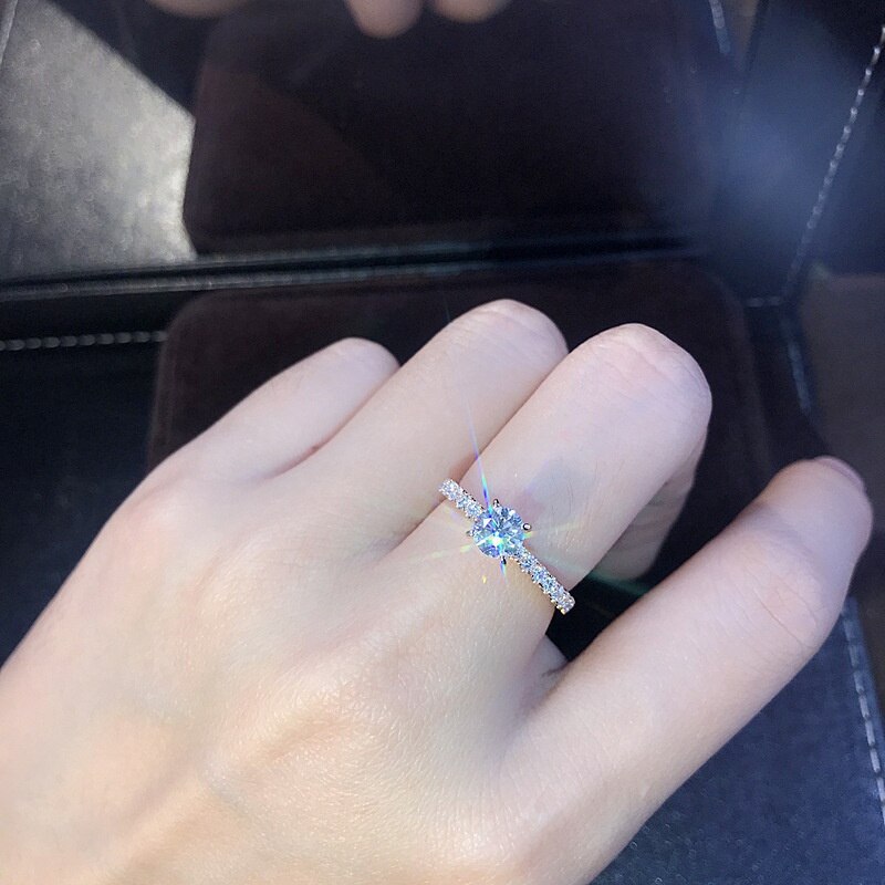 Delysia King Women Trendy Shiny Crystal Ring Simplicity Elegant Temperament Engagement Wedding Jewelry