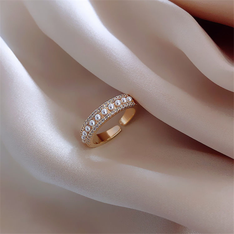 LATS Luxury Gold Color Pearl Zircon Rings for Woman 2021 Vintage Sexy Open Ring Party Joint Ring Fashion Elegant Jewelry Gifts