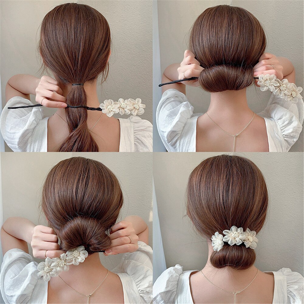 New Elegant Yarn Flower Hairpin Fashion Lazy Hair Curler Hair Accessories Ball Bun Styling Tool Hair Braiding Braider Hairgrips 