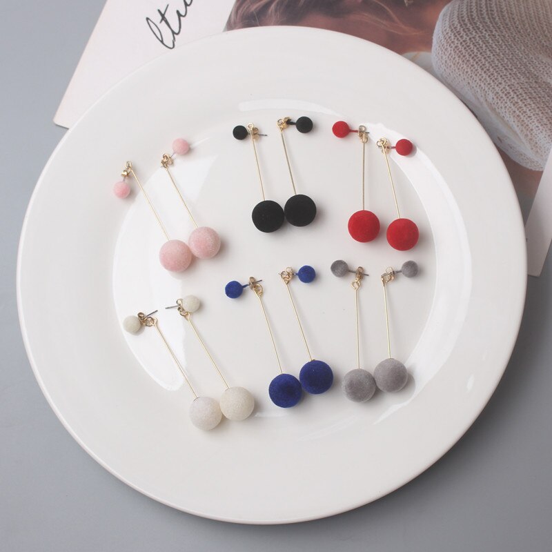 New Fashion Artificial Hair Ball Drop Earrings For Women Korea Personality Round Long Tassel Earrings Statement Ear Jewelry