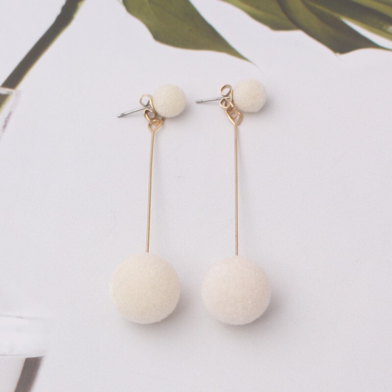 New Fashion Artificial Hair Ball Drop Earrings For Women Korea Personality Round Long Tassel Earrings Statement Ear Jewelry