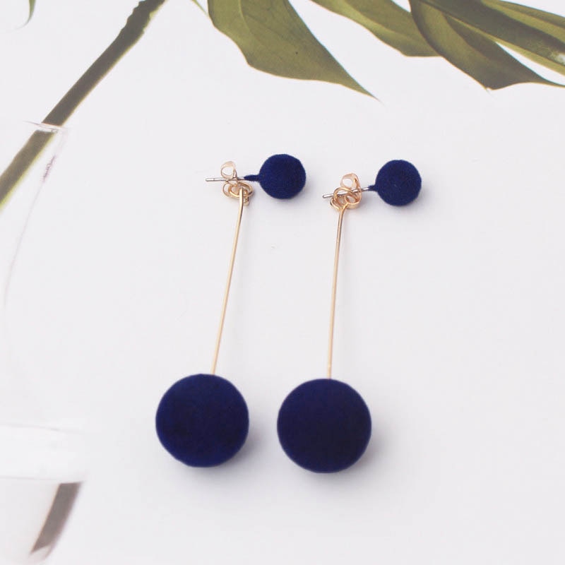 New Fashion Artificial Hair Ball Drop Earrings For Women Korea Personality Round Long Tassel Earrings Statement Ear Jewelry Metal Color: ES3884 