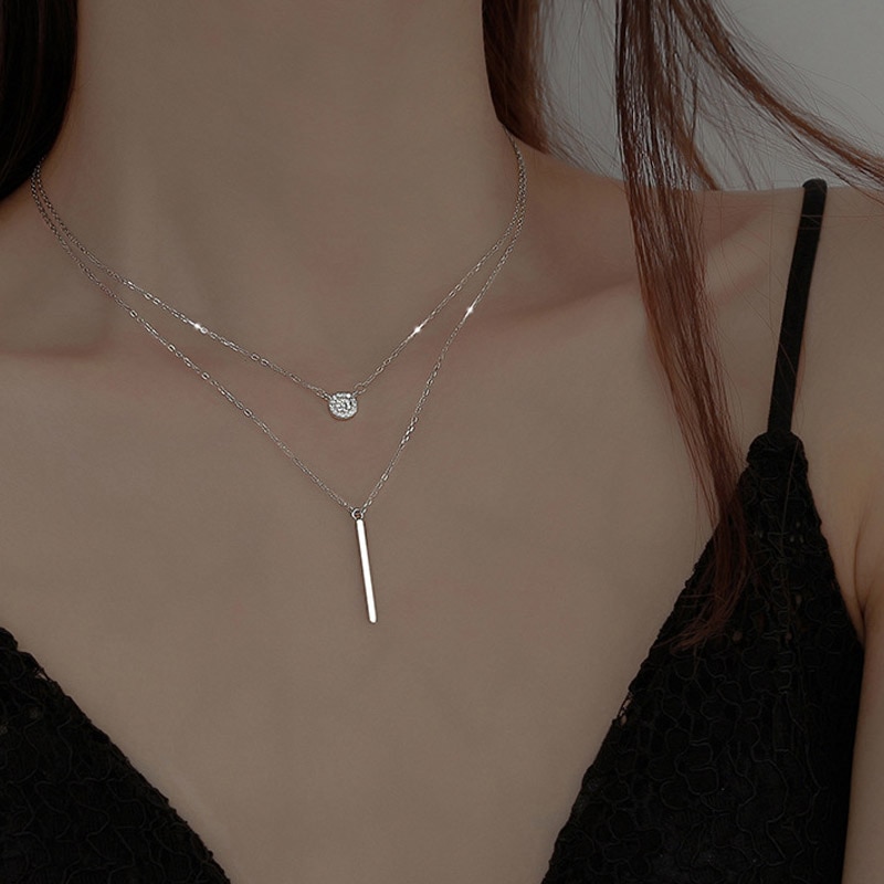 Popular Fashion Double Layer Pendant Necklace For Women Clavicle Chain Luxury Jewelry Chokers Accessories Gift 2022 New Metal Color: silver 