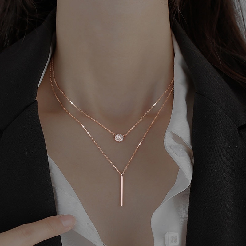 Popular Fashion Double Layer Pendant Necklace For Women Clavicle Chain Luxury Jewelry Chokers Accessories Gift 2022 New Metal Color: rose gold 
