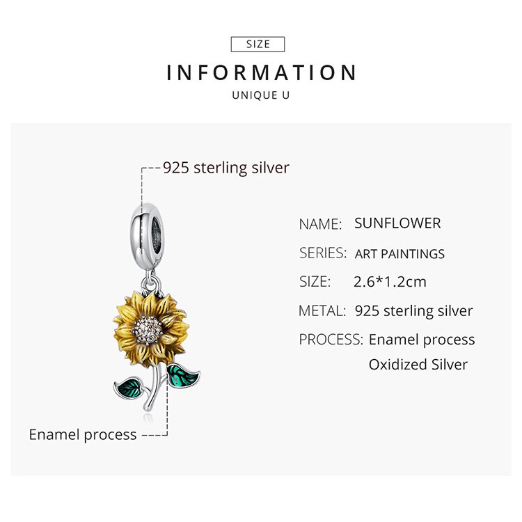 bamoer Vintage 925 Sterling Silver Sunflower Charm Ladybug Pendant fit for Women Original Bracelet or Necklace Fine Jewelry Gift