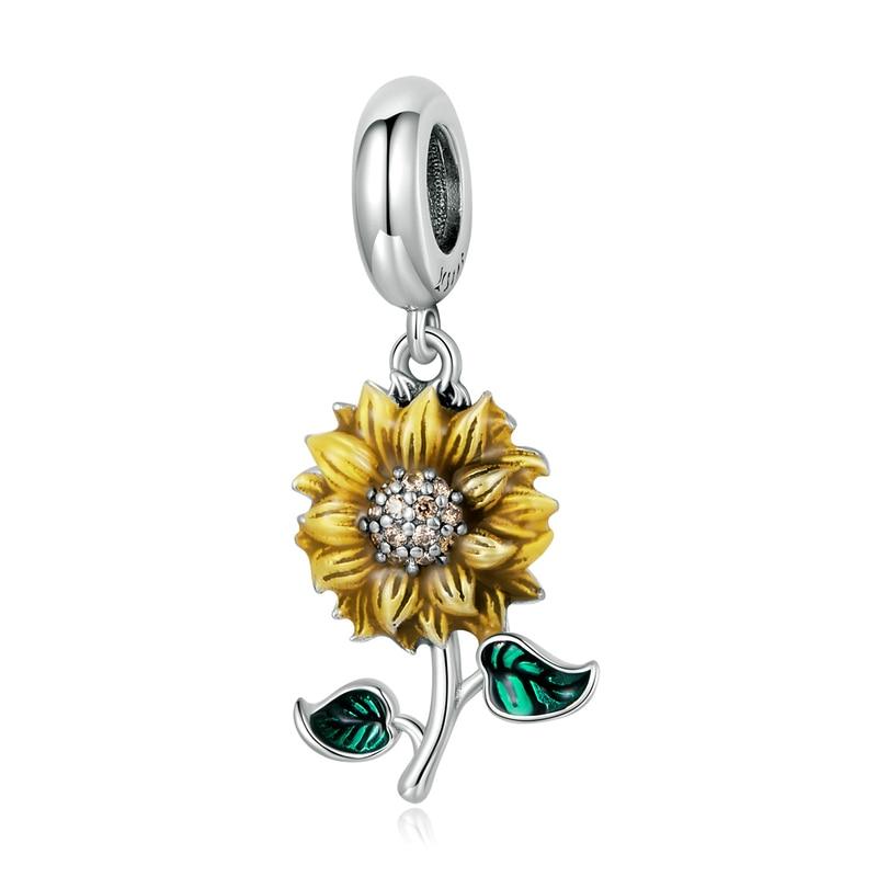 bamoer Vintage 925 Sterling Silver Sunflower Charm Ladybug Pendant fit for Women Original Bracelet or Necklace Fine Jewelry Gift 