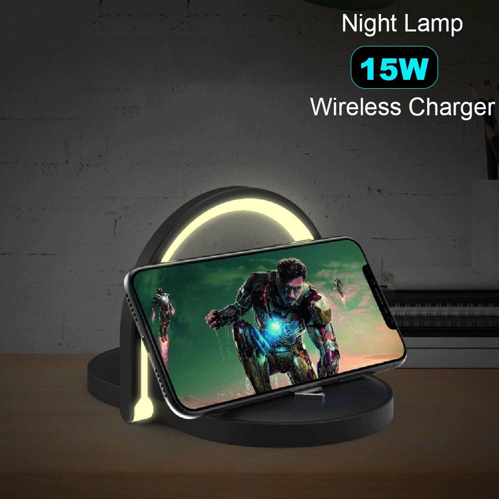 3 In 1 Foldable Bedside Night Light Wireless Charging Station Stonego LED Reading Table Lamp 15W Fast Charging Wireless Charger 