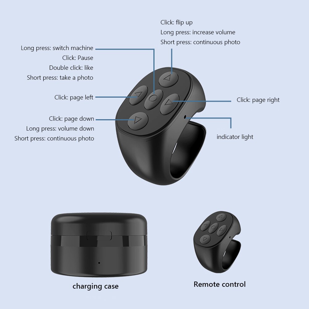 Fingertip Remote Control Ring For Tik-Tok Bluetooth Buttons Portable Mobile Phone Selfie Timer Page Turner Controller Flipping