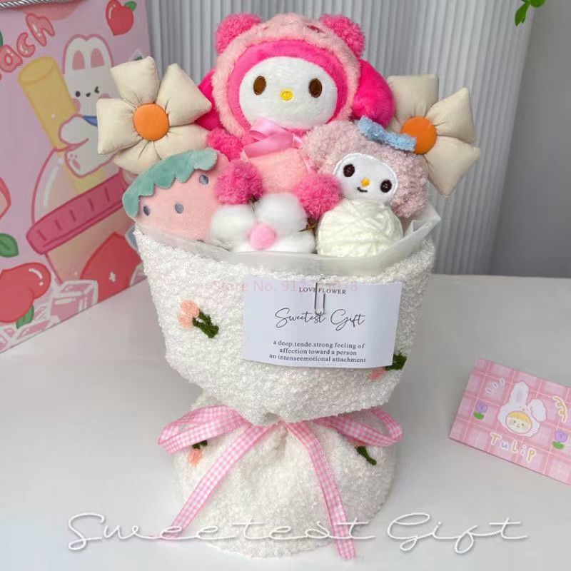Sanrio Kuromi Cinnamoroll MyMelody Pompompurin Hello Kitty Kawaii Cartoon Doll Bouquet Anime Girl Cute Valentine's Birthday Gift