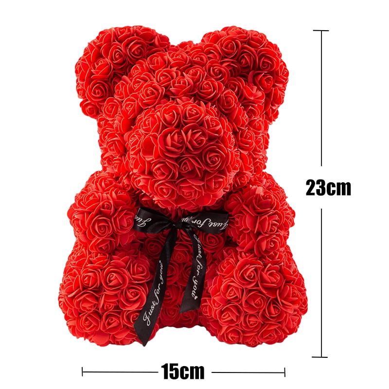 Teddy Rose Bear 25cm Artificial Flowers Rose Bear with Box Light Mom Girlfriend Wedding Anniversary Birthday Valentine Day Gift 
