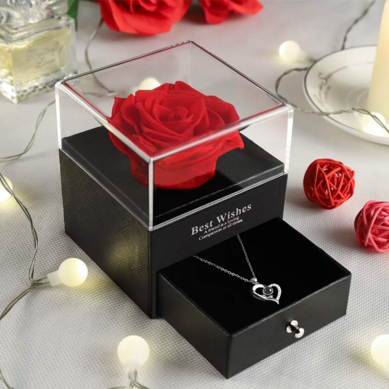 Valentine Eternal Rose Jewelry Box Eternal Red Rose For Mew Year Wedding Christmas Valentine's Day Gift No Necklace