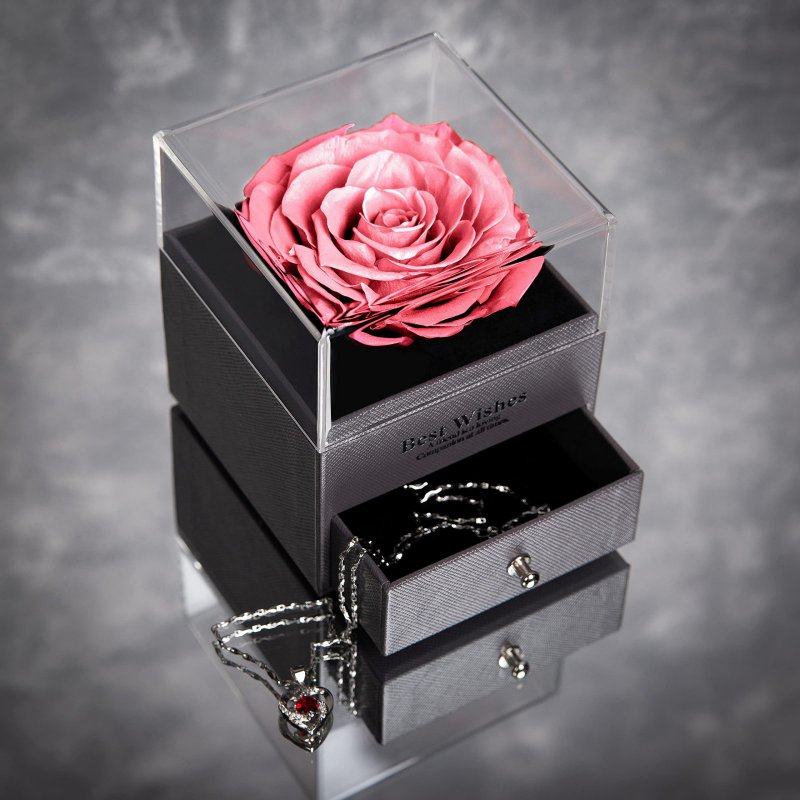 Valentine Eternal Rose Jewelry Box Eternal Red Rose For Mew Year Wedding Christmas Valentine's Day Gift No Necklace 