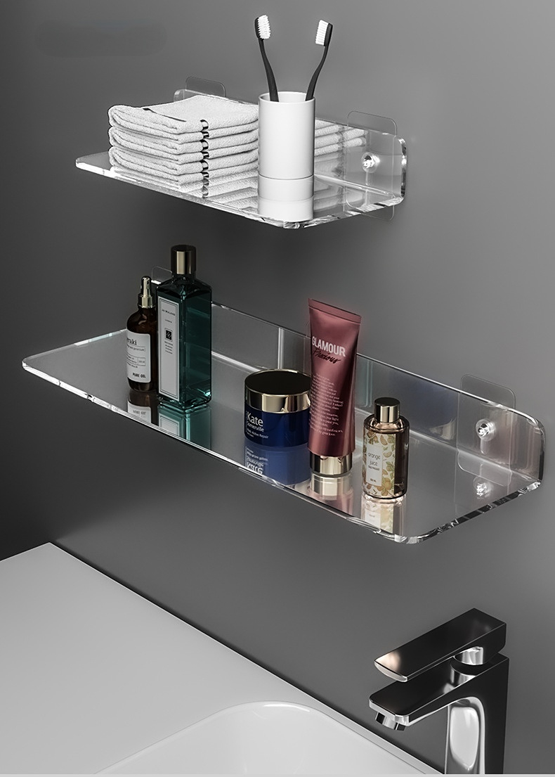 Wall Shelves Floating transparent Kitchen Mirror Acrylic Shelf Shower Organizer Storage Rack Bathroom Accessories 20-50cm
