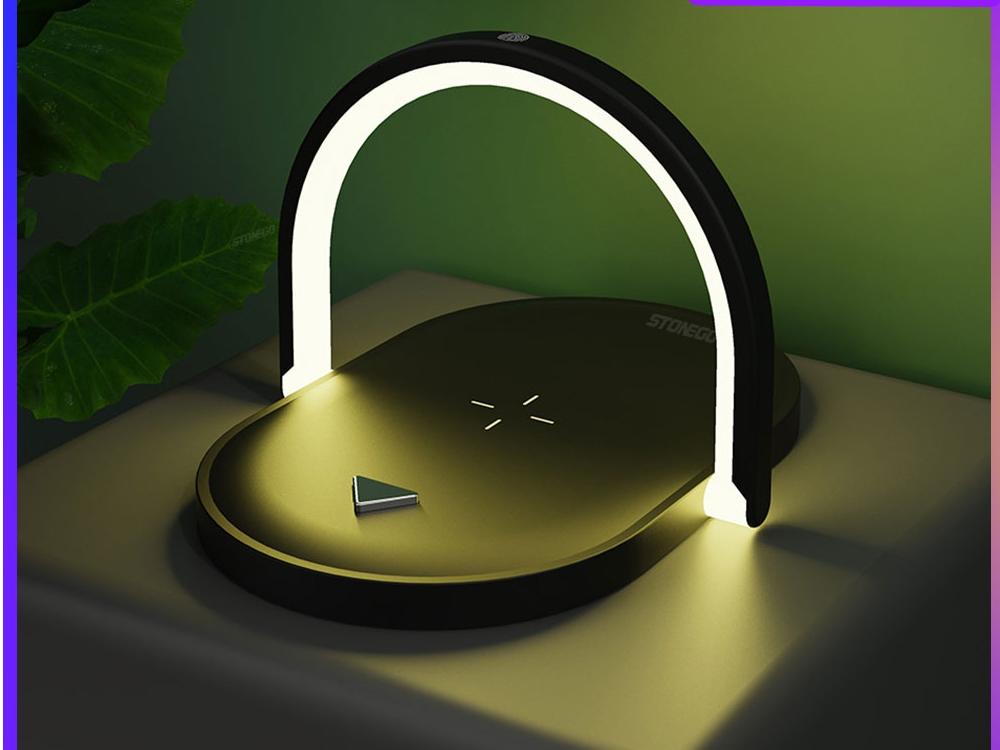 3 In 1 Foldable Bedside Night Light Wireless Charging Station Stonego LED Reading Table Lamp 15W Fast Charging Wireless Charger