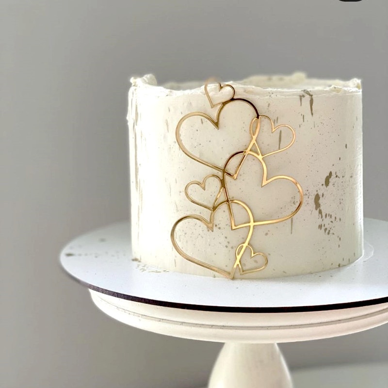 7 Hearts Wedding Cake Topper Minimalist Gold Silver Love Heart Cake Decoration Valentine's Day Dessert Party Decoration Color: GoldHeart Size: 1pc|6pcs 