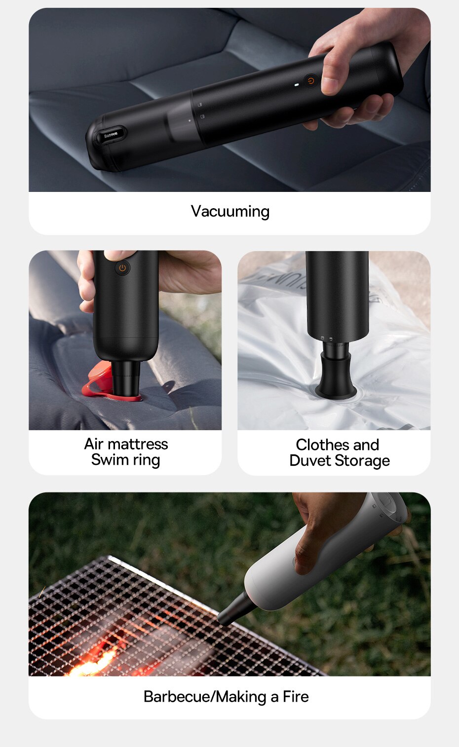 Baseus 4in1 12000Pa Car Vacuum Cleaner Air Pump Wireless Vacuum Cleaner For Household Auto Cleaning Mini Portable Vacuum Cleaner