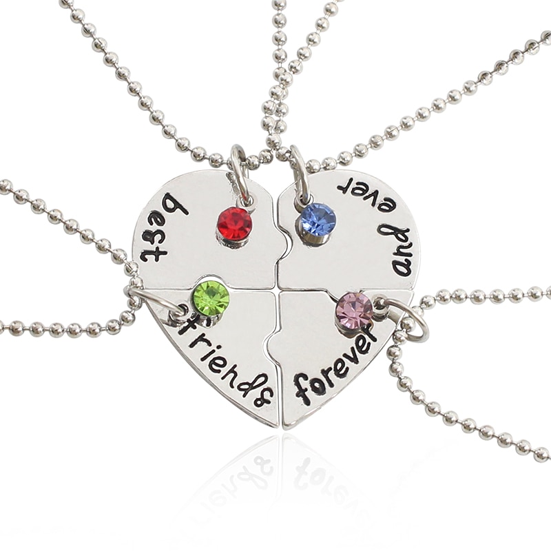 Best Friend 4 Piece Set Necklace BFF Necklace Female Love Friendship Pendant Choker Fashion Men And Women Jewelry Gift 2021 