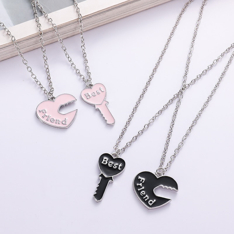 Fashion Best Friends Honey Love Couple Pendant Necklace 2 Pcs/ Set Chain Choke Broken Heart BFF Good Friendship Jewelry Gift 