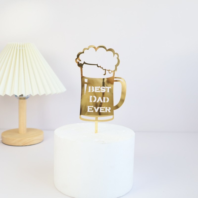 Gold BEST Dad Father's Day Party Cake Toppers Black Acrylic Daddy Birthday Cake Topper for Father Birthday Party Cake Decoration 