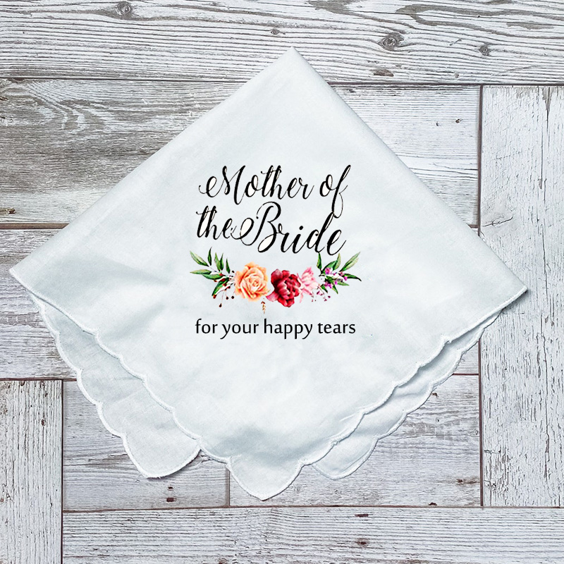 Mother of the Bride Groom happy tears Handkerchief wedding day engagement Bridal shower bachelorette party Keepsake gift present