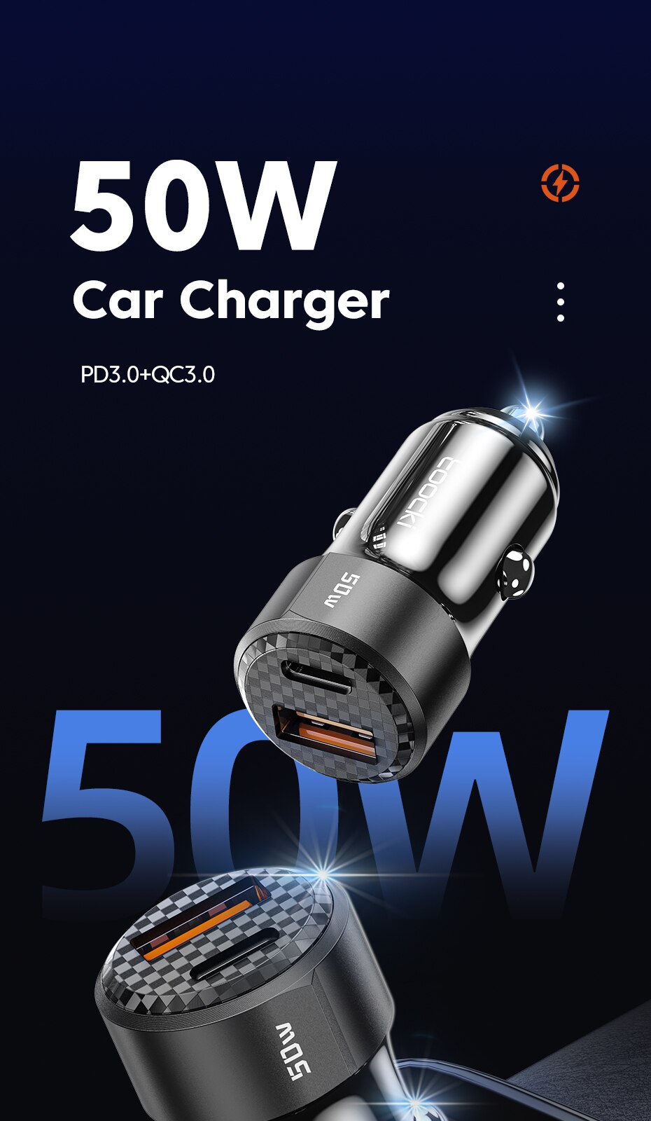 Toocki 50W Car Charger USB C Quick Charge QC PD 3.0 Type C Fast Charging for iPhone 14 Pro Max Xiaomi POCO Samsung Car Charger