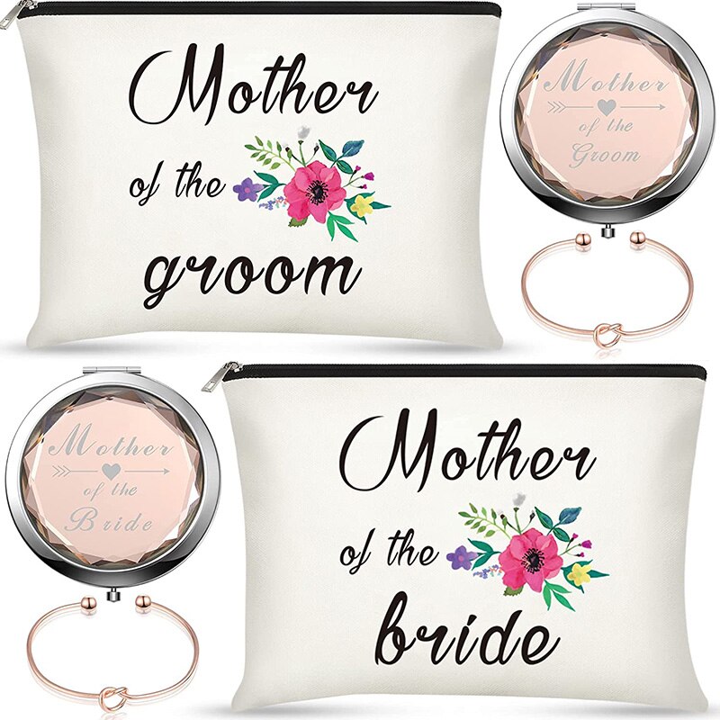 mother of the groom bride Makeup Bag Compact mirror Bracelet wedding Engagement Bachelorette Party Bridal shower gift present 