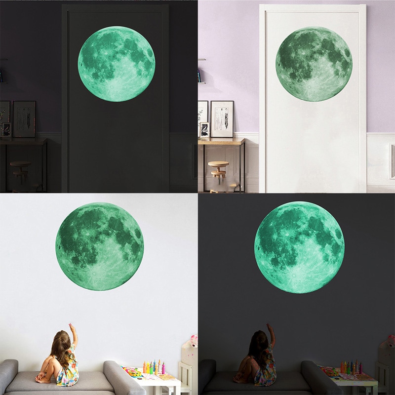 5/12/20/30cm Luminous Moon 3D Wall Sticker For Kids Room Living Room Decor Bedroom Decoration Home Decals Glow In Dark Wallpaper 