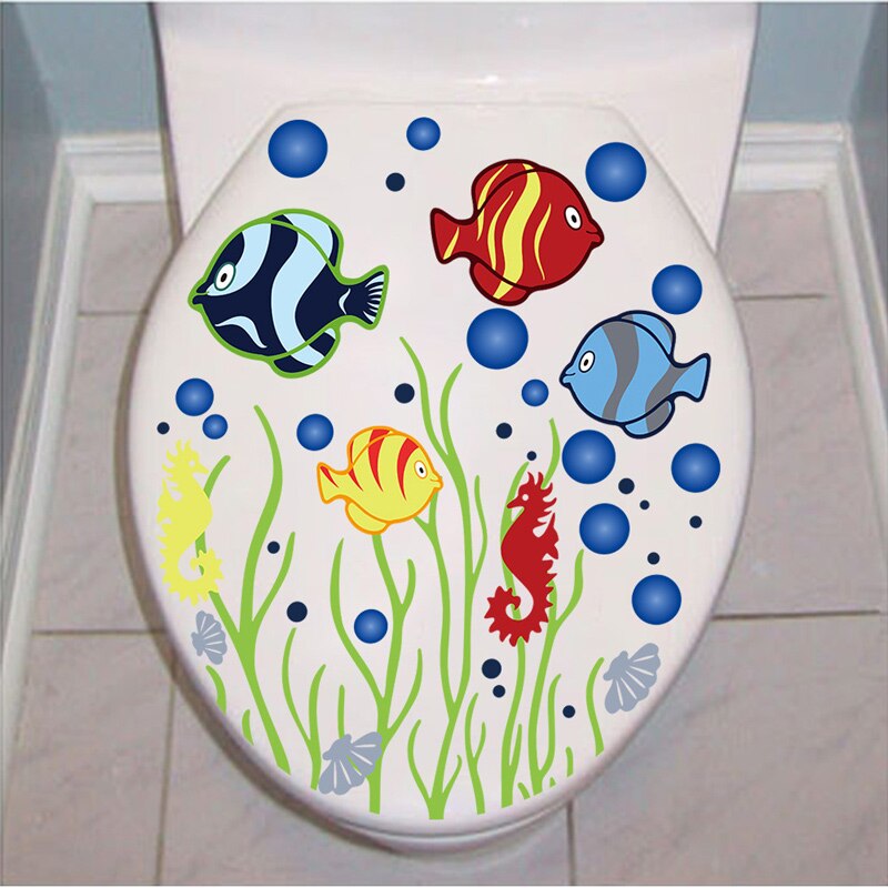 Cartoon Undersea Fish Toilet Wall Stickers Bathroom Bathtub Decoration Cupboard Home Decor Decals Removable Waterproof Posters
