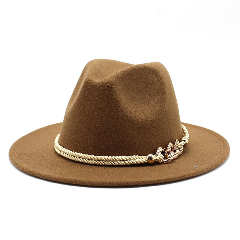 Black/white Wide Brim Simple Church Derby Top Hat Panama Solid Felt Fedoras Hat for Men Women artificial wool Blend Jazz Cap Color: light brown Size: m 56-58cm 