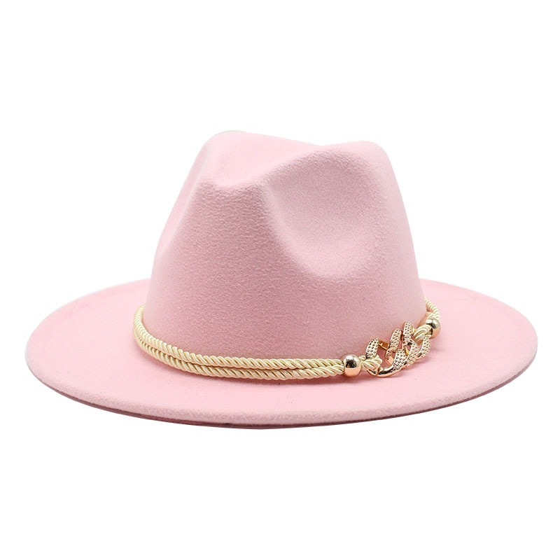 Black/white Wide Brim Simple Church Derby Top Hat Panama Solid Felt Fedoras Hat for Men Women artificial wool Blend Jazz Cap Color: pink Size: m 56-58cm 