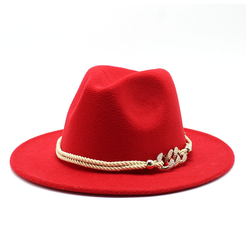 Black/white Wide Brim Simple Church Derby Top Hat Panama Solid Felt Fedoras Hat for Men Women artificial wool Blend Jazz Cap Color: red Size: m 56-58cm 