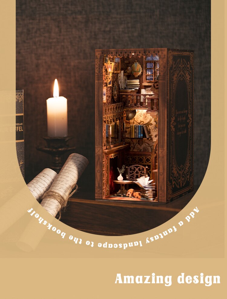 CUTEBEE DIY Book Nook Kit Miniature Dollhouse Book Nook Touch Lights with Furniture for Christmas Gifts (Magic Pharmacist )
