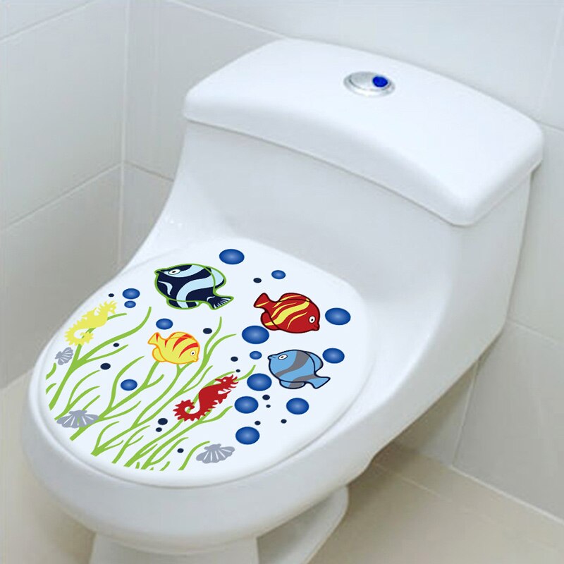Cartoon Undersea Fish Toilet Wall Stickers Bathroom Bathtub Decoration Cupboard Home Decor Decals Removable Waterproof Posters 