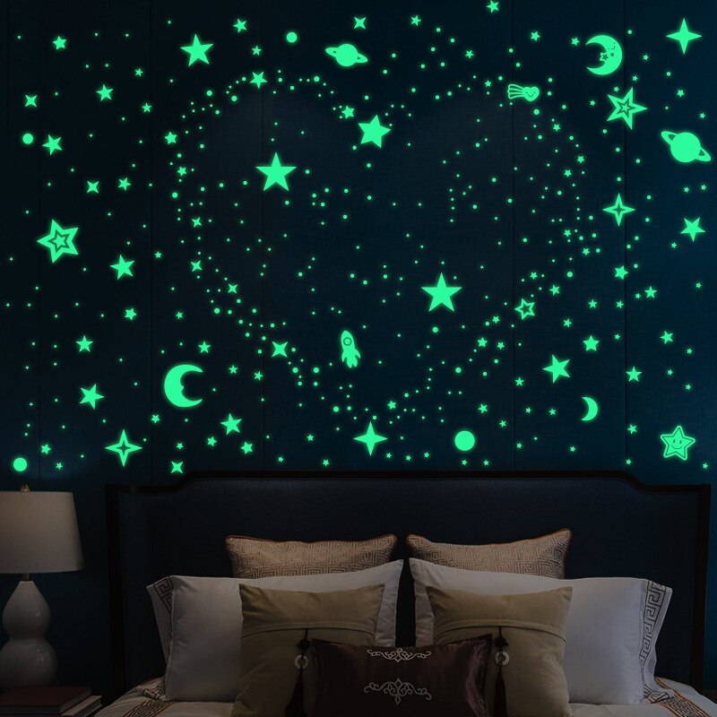 Luminous 3D Stars Dots Wall Sticker for Kids Room Bedroom Home Decoration Glow In The Dark Moon Decal Fluorescent DIY Stickers